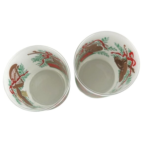 2 Georges Briard Christmas Glasses Frosted Old Fashioned Violin Drum Harp VTG - Picture 7 of 8